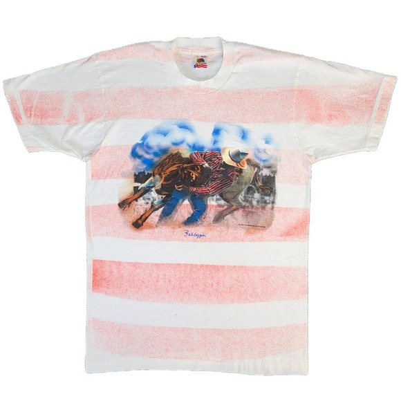 Fruit of the Loom Other - Vintage Rodeo Cowboy Shirt Size Large Single Stitch Made In USA Cattle AOP 90s